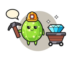 Character illustration of cactus as a miner