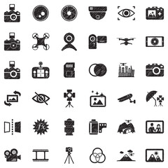 Camera Icons. Black Scribble Design. Vector Illustration.