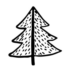 single vector tree, hand-painted doodle clipart. outline icon
