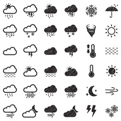 Weather Icons. Black Scribble Design. Vector Illustration.