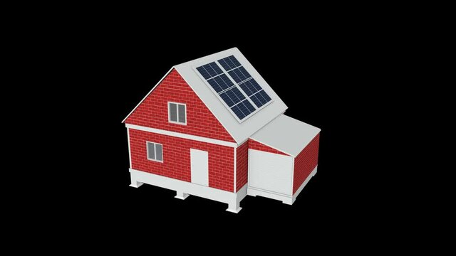 House Under Construction With Solar Panels Animation