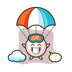 Pearl mascot cartoon is skydiving with happy gesture