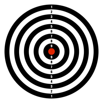 sports target with red center. Black and white board target. Equipment for sports competitions. Vector