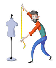 Bearded tailor holding tape measure - choose your size.