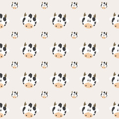 Sketch seamless pattern of funny cows on a silver background.