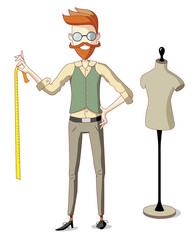 Bearded tailor holding tape measure - choose your size.