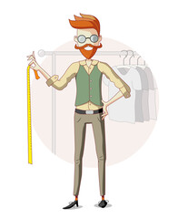 Bearded tailor holding tape measure - choose your size.