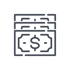 Dollar banknotes line icon. Money vector outline sign.