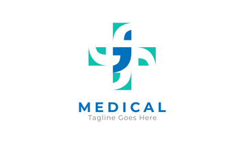 Initial J Medical  cross  logo, letter J and Cross combination, Flat design logo template,vector illustration