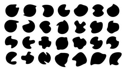 Fototapeta premium Random black shapes for design. Liquid drops and stains. Pebble silhouette. Ink stain. Vector collection