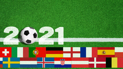 ball on the green field in soccer stadium. ready for game 2021