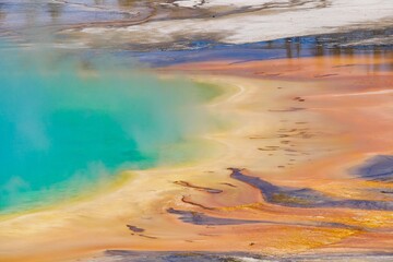 The Midway Geyser Basin's Grand Prismatic Spring is the largest hot spring in the United States, Yellowstone National Park, Wyoming