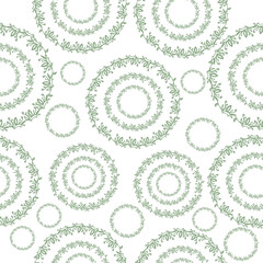 Seamless pattern of hand drawn floral wreaths. Floral template for creating invitations, posters, cards. Doodle vector illustration. Isolated on white background. Stock illustration