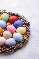 Fototapeta na wymiar Color Easter eggs painted with organic dye