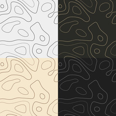 Topography patterns. Seamless elevation map tiles. Awesome isoline background. Astonishing tileable patterns. Vector illustration.