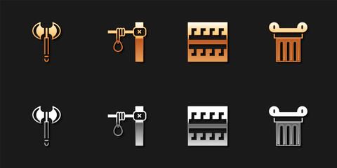 Set Medieval axe, Gallows, Ancient Greek pattern and column icon. Vector.