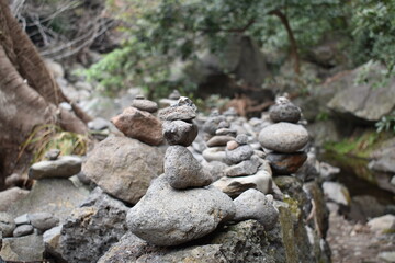 A pile of stone pagodas in the mountains of Asia and Korea