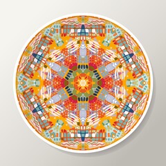Decorative plate with colorful ornament with mandala. Interior decoration. Vector illustration.