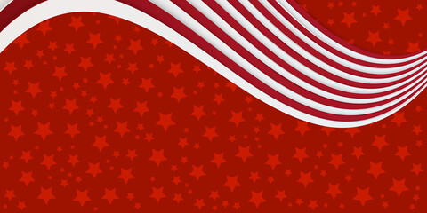 Red star pattern background with red white waving ribbon