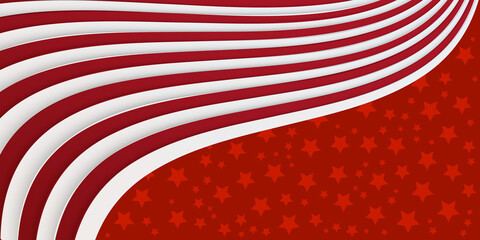 Obraz premium Red star pattern background with red white waving ribbon