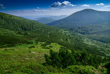 View of the valley in the middle of the mountains