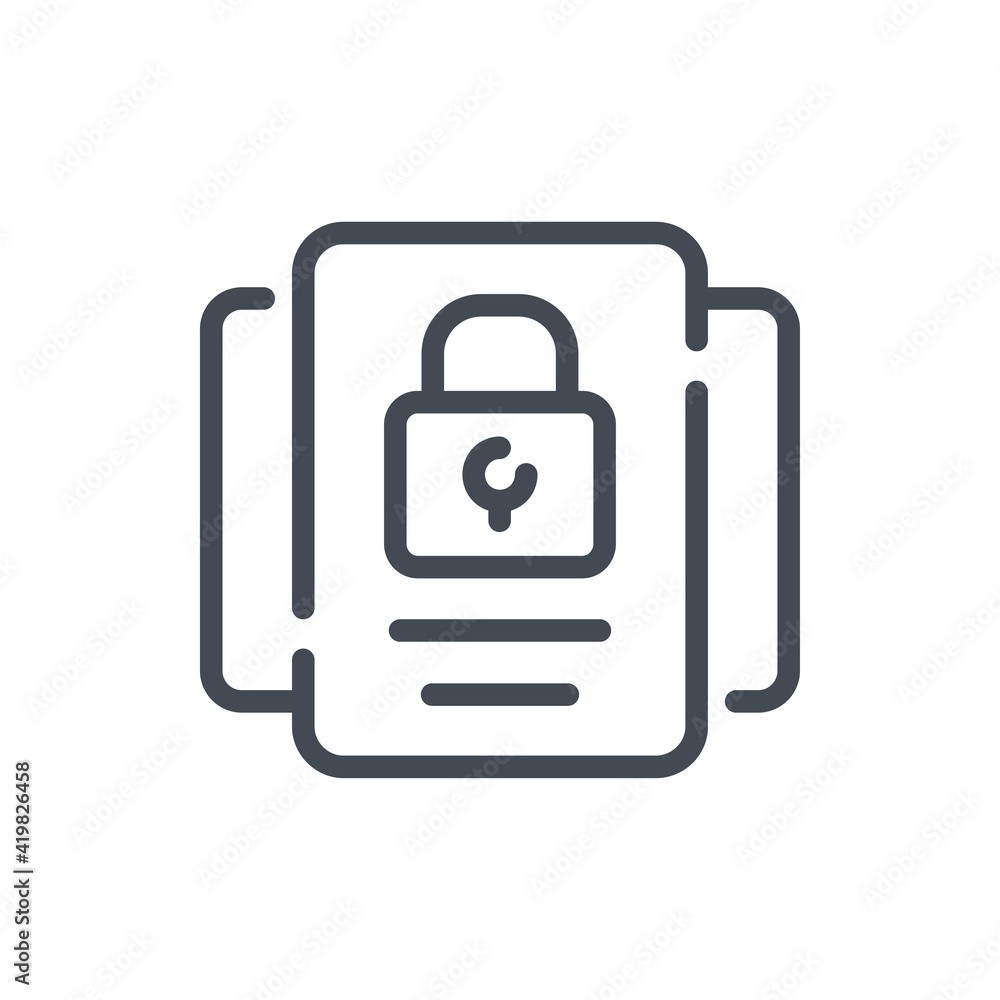 Poster password and private information line icon. documents with lock vector outline sign.
