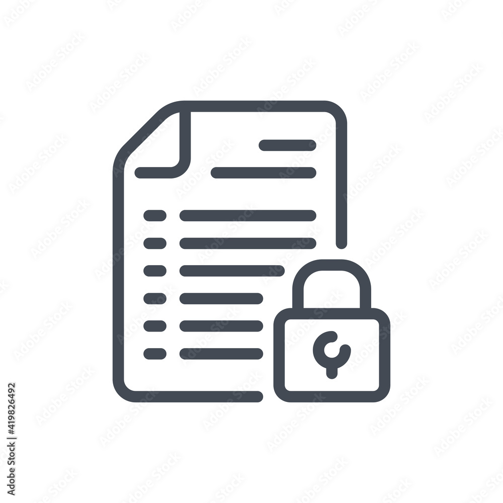 Fototapete Protection of information and data secure line icon. Document with lock vector outline sign.