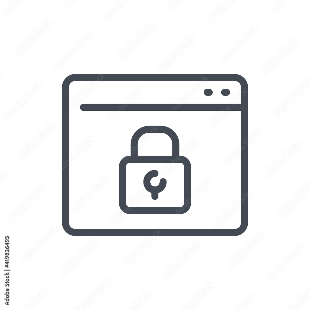 Poster secure website and internet protection line icon. webpage with lock vector outline sign.