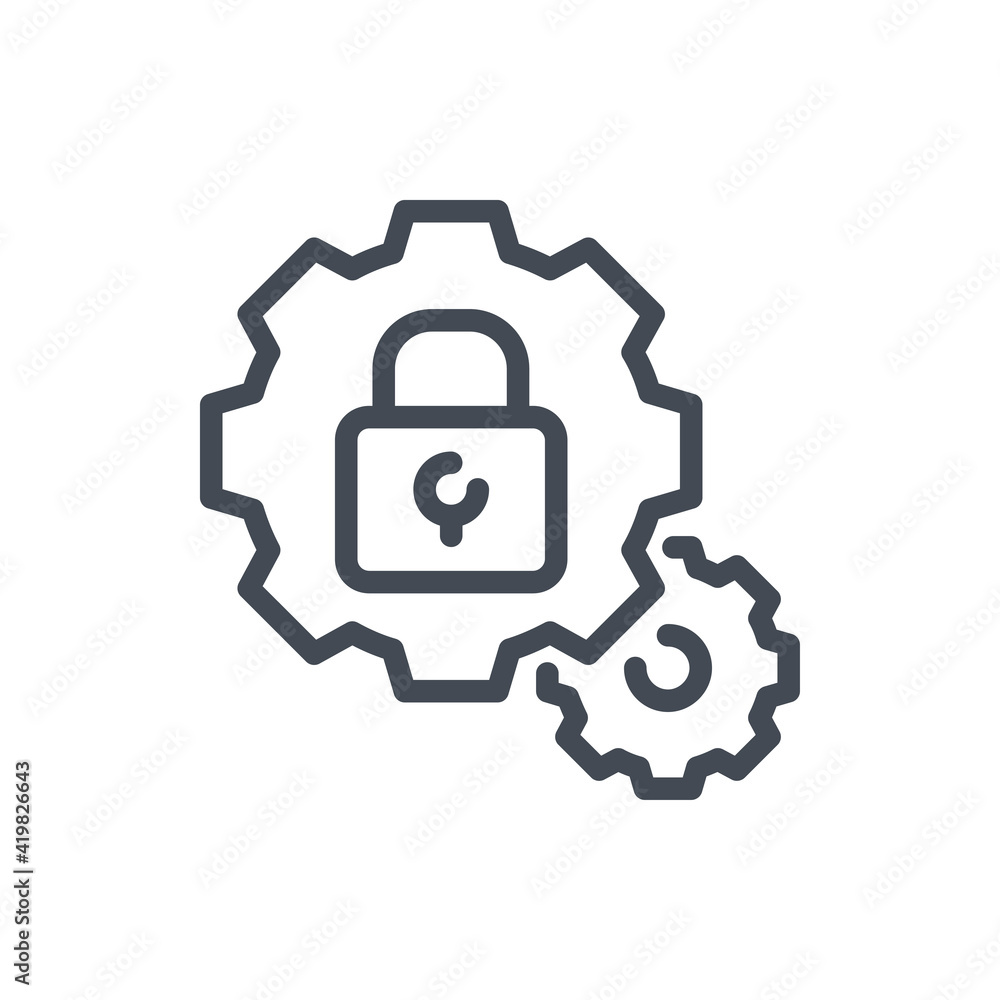Aufkleber security settings line icon. gears with lock vector outline sign.