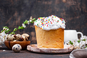 Traditional Easter cake kulich with topping