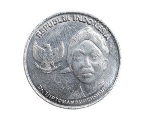Indonesia two hundred rupiah coin on a white isolated background