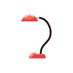 Gooseneck desk lamp with red shade flat cartoon vector illustration isolated.