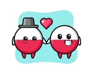 Poland flag badge cartoon character couple with fall in love gesture