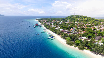 Aerial Gili Trawangan with turquoise water