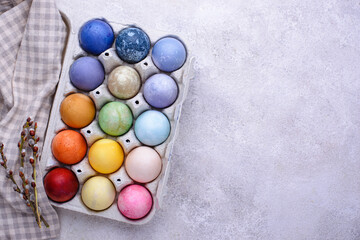 Fototapeta na wymiar Color Easter eggs painted with organic dye