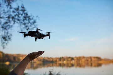 Fototapeta na wymiar silhouette of a drone and tree