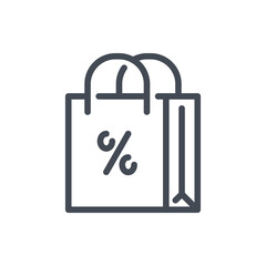 Discount bag with percentage line icon. Sale handbag vector outline sign.