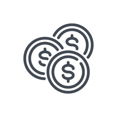 Dollar coins line icon. Couple coins vector outline sign.