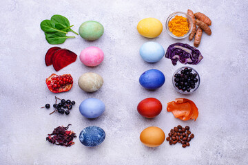 Naklejka na ściany i meble Color Easter eggs painted with organic dye