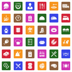 Catering Icons. White Flat Design In Square. Vector Illustration.