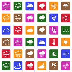Weather Icons. White Flat Design In Square. Vector Illustration.