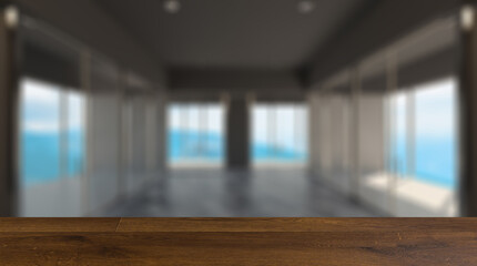 Background with empty table. Flooring. Modern meeting room. 3D rendering.