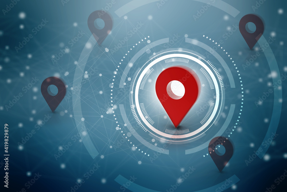 Poster 3d rendering red map pointer