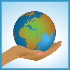 Dark hand holding planet earth. World, global, environmental. Vector illustration. EPS10.