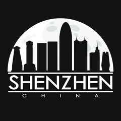 Fototapeta premium Shenzhen Full Moon Night Skyline Silhouette Design City Vector Art Background Illustration.