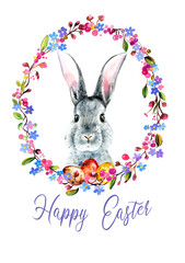 easter bunny with wreath and eggs