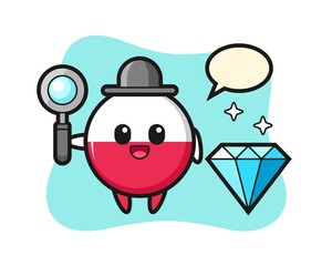 Illustration of poland flag badge character with a diamond