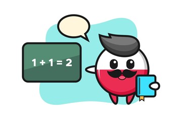 Illustration of poland flag badge character as a teacher