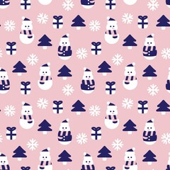 Fototapeta premium Pink Christmas Snowman seamless pattern design