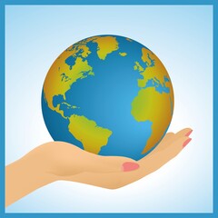 Hand gently holding planet Earth. Conceptual environment. This image could be found with other countries on globe on top. Vector illustration. EPS10.